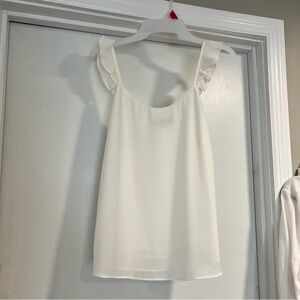 White tank with scallop sleeve detail